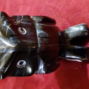 Obsidian Black Stone Owl Figurine.
